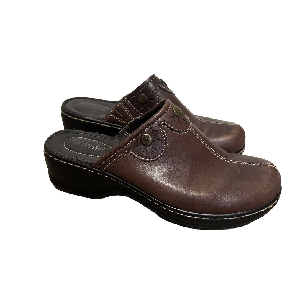 Bjorndal Shoes Clogs Mules Women's 7.5 Brown Leather Comfort Workwear Casual